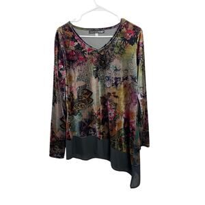 ClothesHead Whimisgoth Dark Fairy Asymmetrical Velvet & Sheer Shirt Size Large